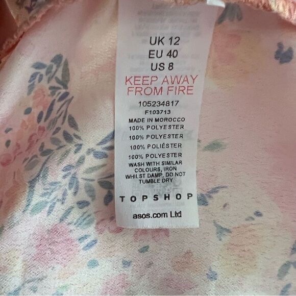 Topshop Salmon Floral Wrap Shirt Size 8 - Picture 8 of 11